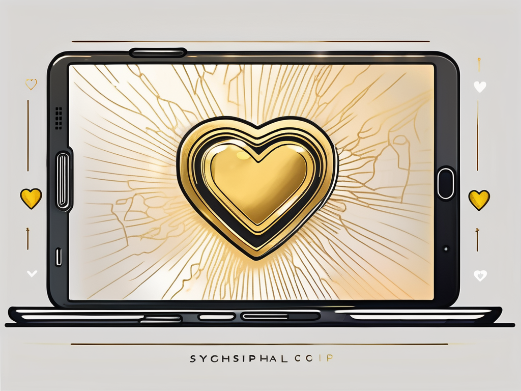 A golden heart icon floating above a stylized smartphone screen displaying the snapchat interface