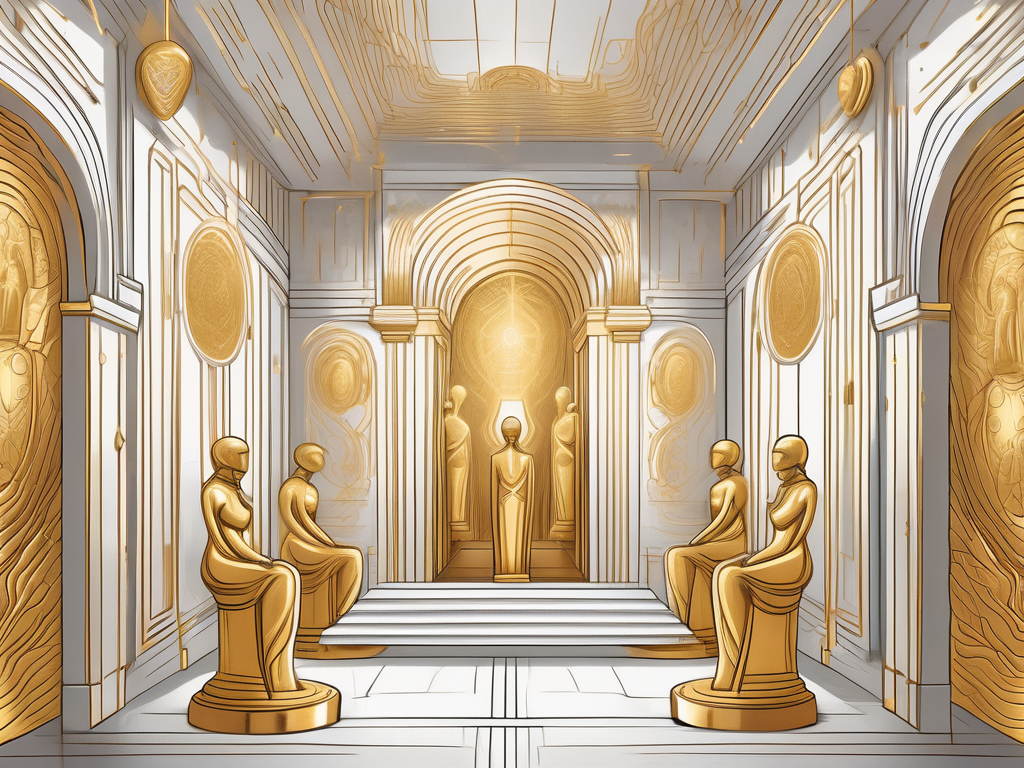 A golden statue room with intricate details and mysterious aura