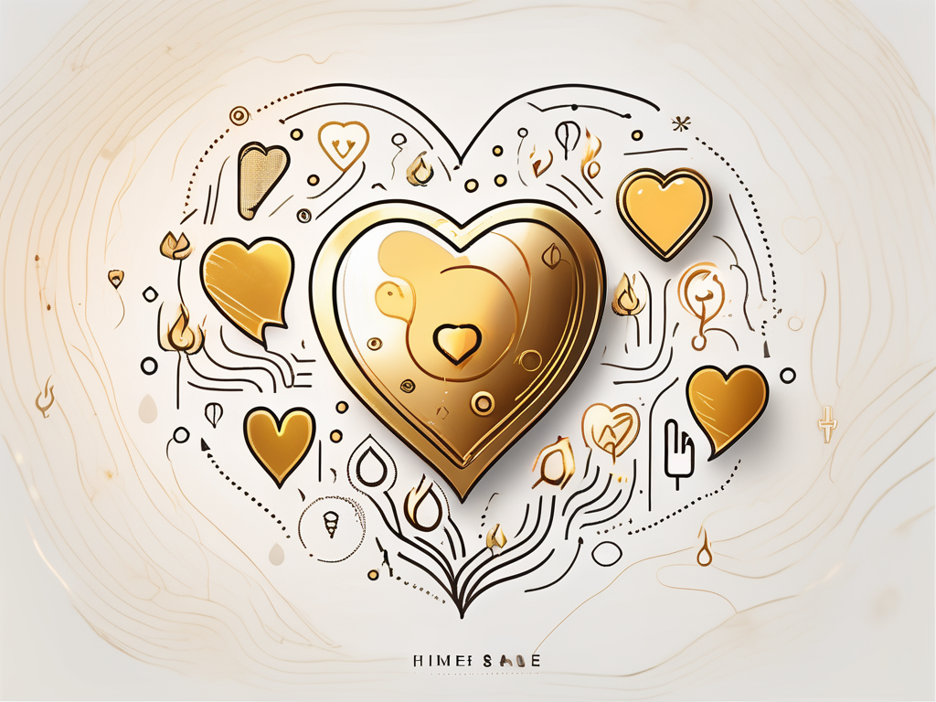 A golden heart icon surrounded by various tinder-like symbols such as flames and chat bubbles